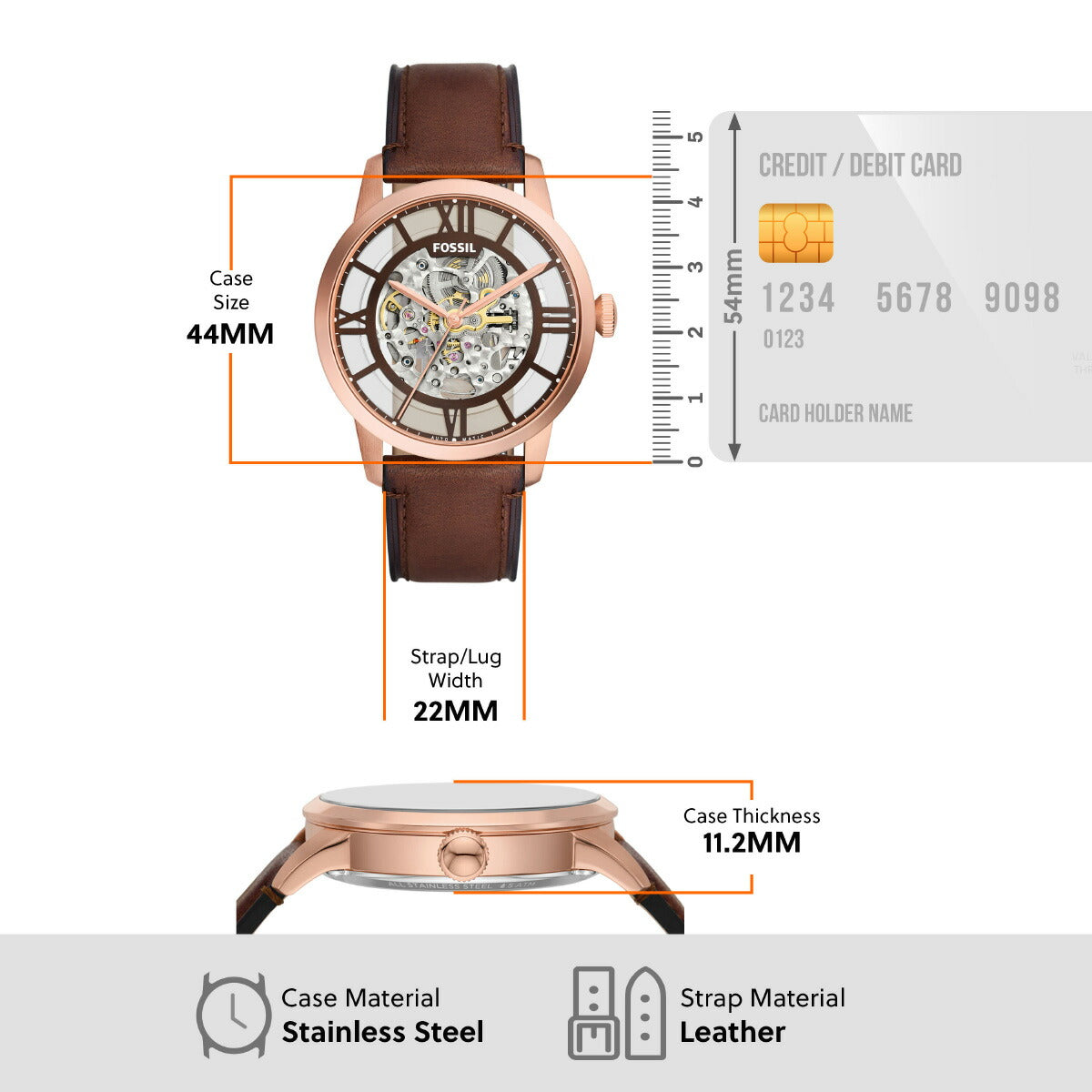 フォッシル FOSSIL 腕時計 メンズ 自動巻き TOWNSMAN オートマティック ブラウン レザーウォッチ ME3259