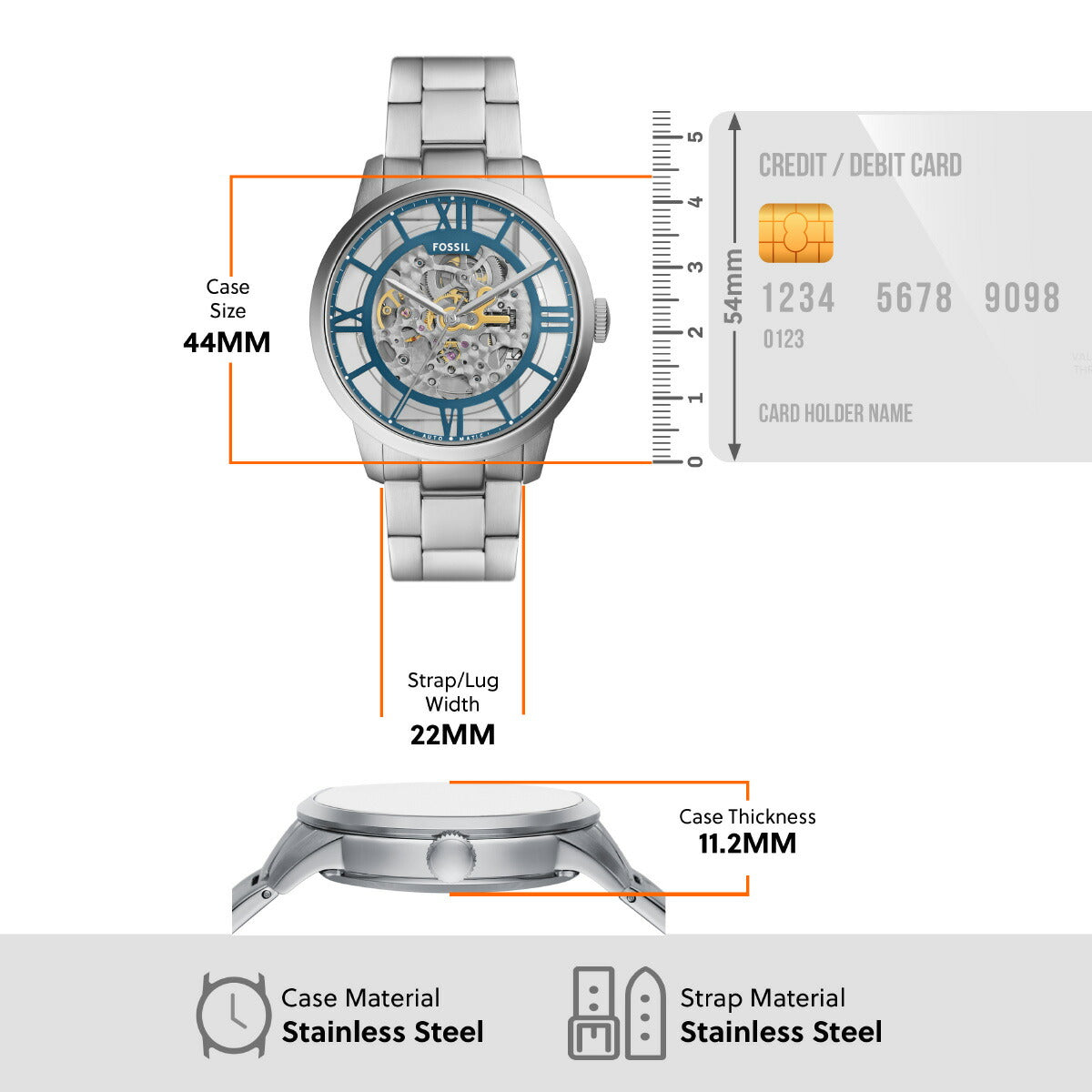 フォッシル FOSSIL 腕時計 メンズ 自動巻き TOWNSMAN オートマティック ステンレススチールウォッチ ME3260