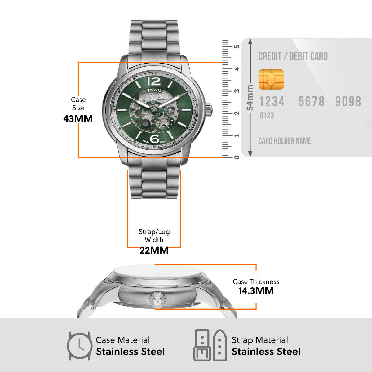 フォッシル FOSSIL 腕時計 メンズ 自動巻き HERITAGE オートマティック ステンレススチールウォッチ ME3262