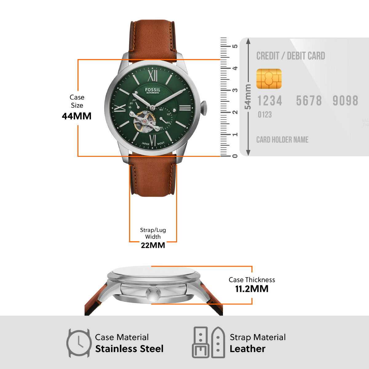 フォッシル FOSSIL 腕時計 メンズ 自動巻き TOWNSMAN マルチファンクション ブラウン レザーウォッチ ME3265