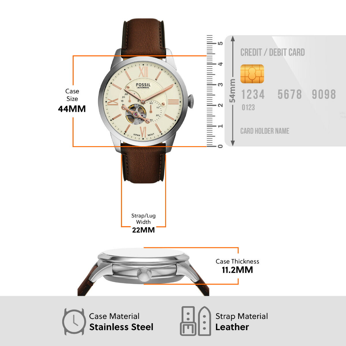 フォッシル FOSSIL 腕時計 メンズ 自動巻き TOWNSMAN マルチファンクション ブラウン レザーウォッチ ME3266