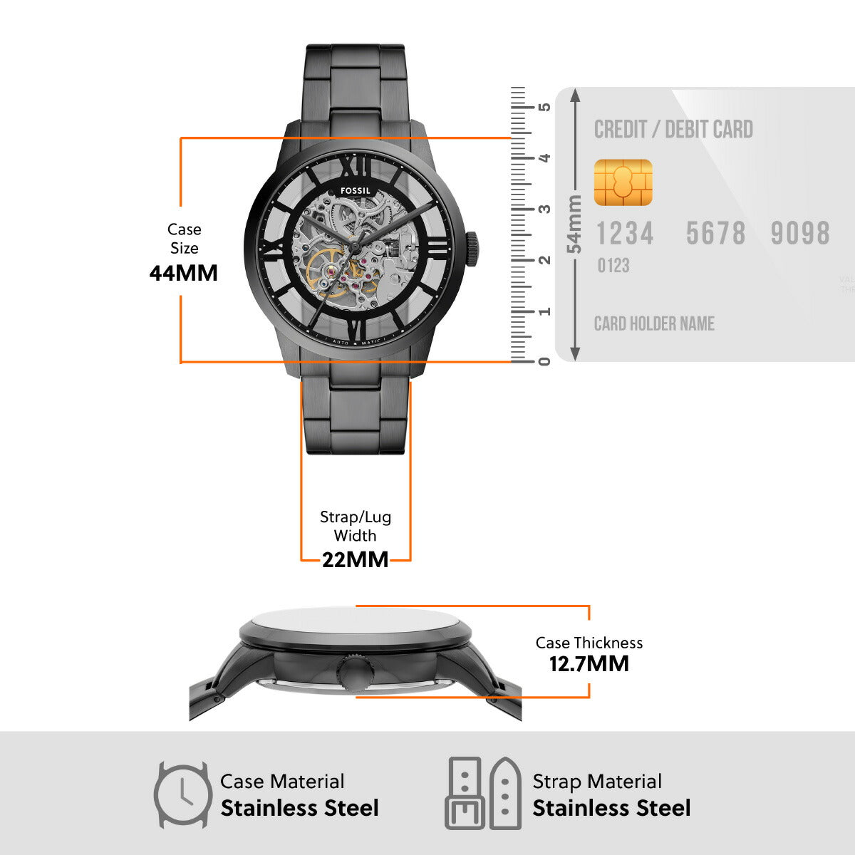 フォッシル FOSSIL 腕時計 メンズ 自動巻き TOWNSMAN オートマティック ガンメタル ステンレススチールウォッチ ME3268【2025 新作】