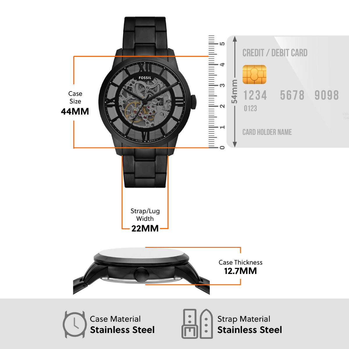 フォッシル FOSSIL 腕時計 メンズ 自動巻き TOWNSMAN オートマティック ブラック ステンレススチールウォッチ ME3269【2025 新作】