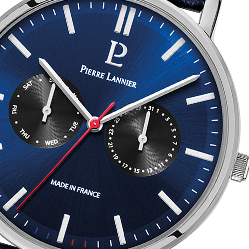 ピエールラニエ PIERRE LANNIER メンズ 腕時計 マルチファンクション エッセンシャル ESSENTIAL 40.5mm P206J166 ラウンド 革ベルト トリコロール ネイビー