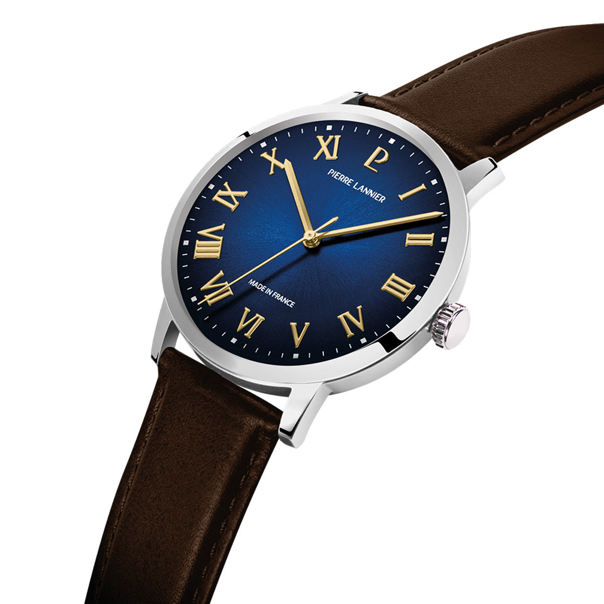 ピエールラニエ PIERRE LANNIER メンズ 腕時計 クオーツ インターバル INTERVAL 40mm P255G164 ラウンド 革ベルト シルバー ネイビー