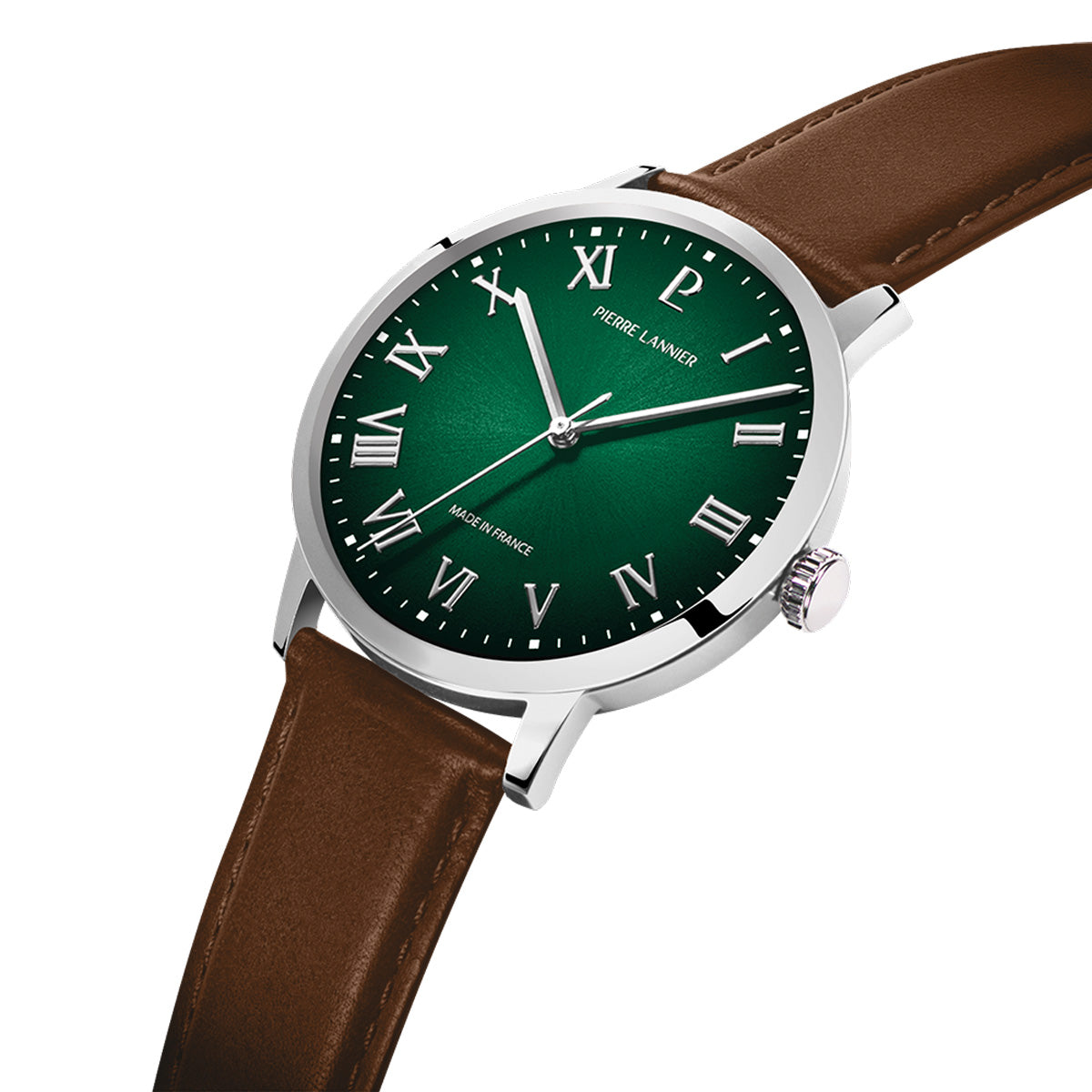 ピエールラニエ PIERRE LANNIER メンズ 腕時計 クオーツ インターバル INTERVAL 40mm P255G174 ラウンド 革ベルト シルバー グリーン