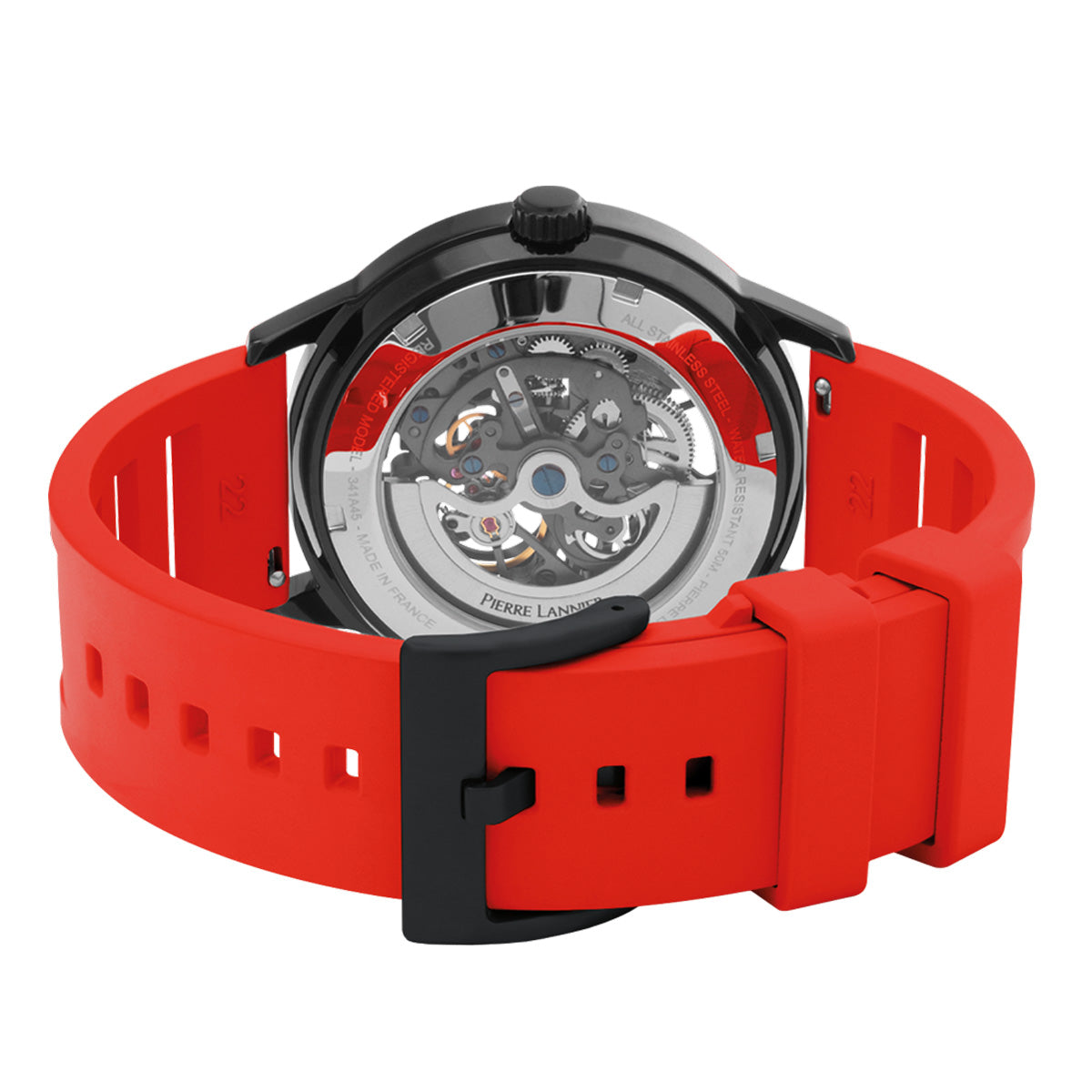 ピエールラニエ PIERRE LANNIER メンズ 腕時計 自動巻き パドック PADDOCK 43mm P341A459 ラウンド FKMベルト レッド