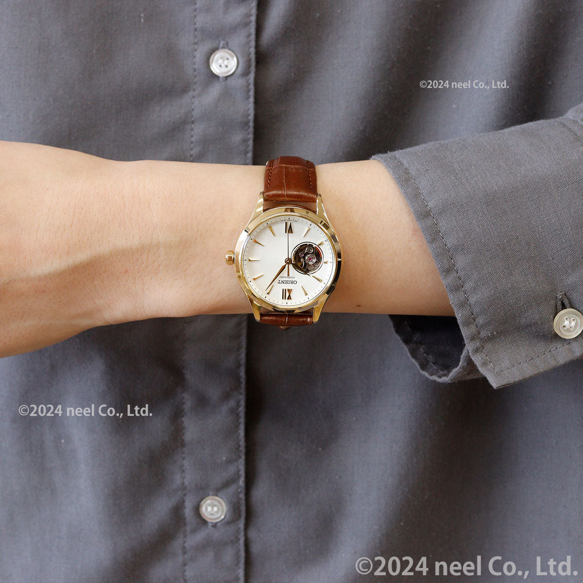 オリエント 腕時計 レディース 自動巻き 機械式 ORIENT クラシック CLASSIC セミスケルトン RN-AG0728S