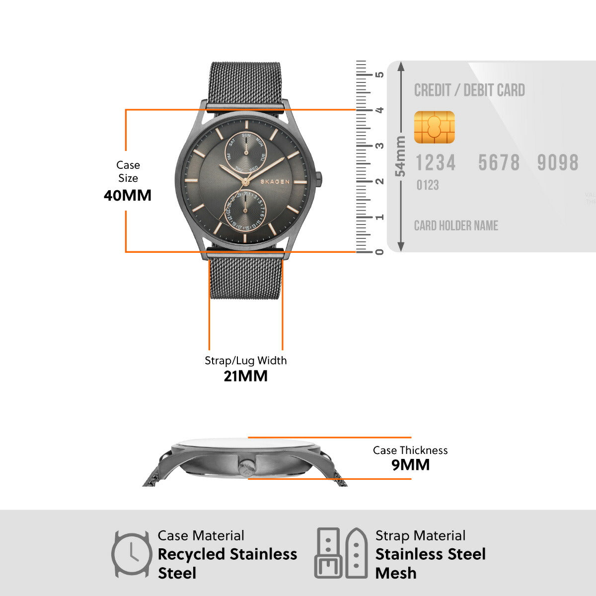スカーゲン SKAGEN 腕時計 メンズ HOLST クロノグラフ マルチファンクション チャコール スチールメッシュウォッチ SKW6180