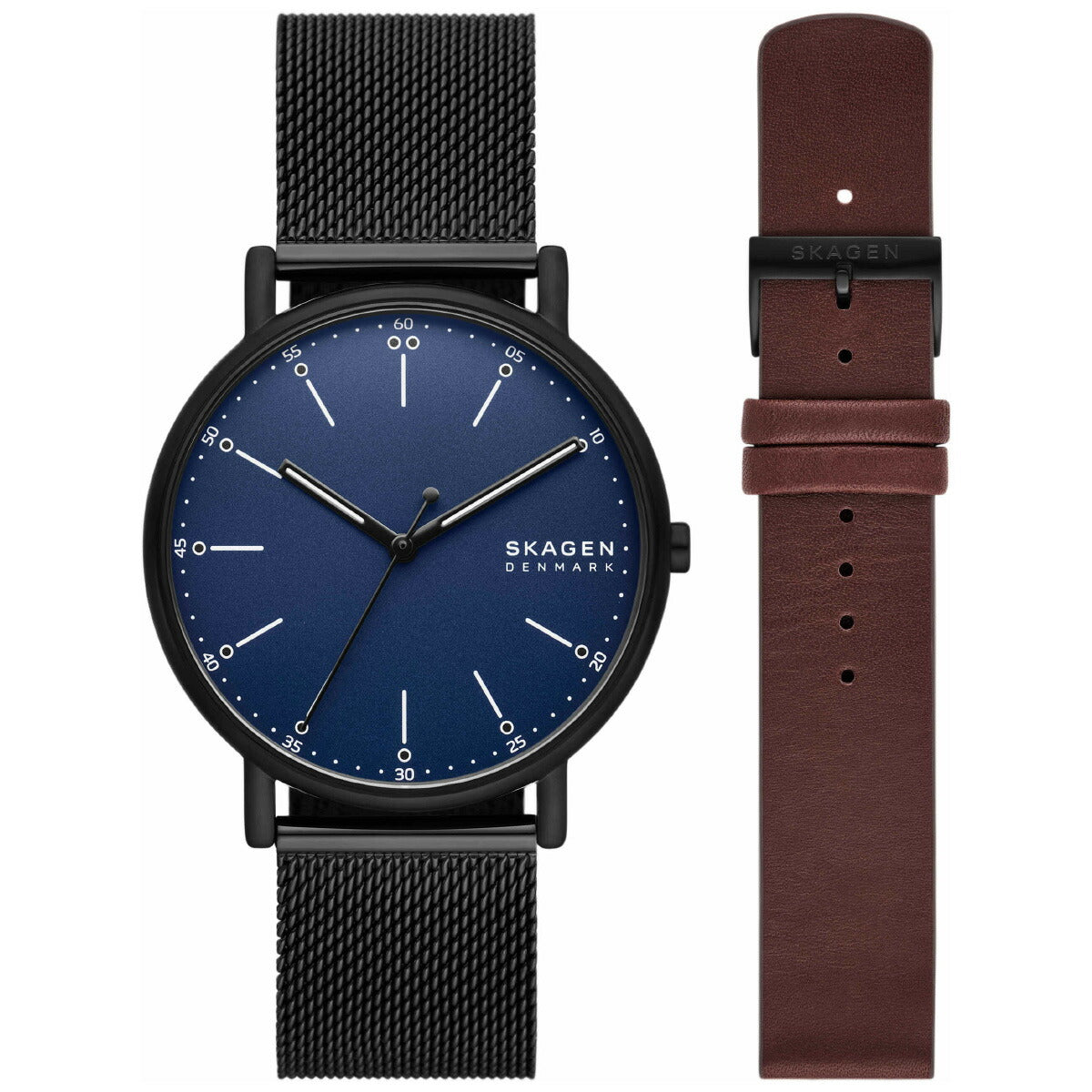 スカーゲン SKAGEN 腕時計 メンズ SIGNATUR 三針 ブラック ステンレススチールメッシュウォッチ&ストラップセット SKW6933SET