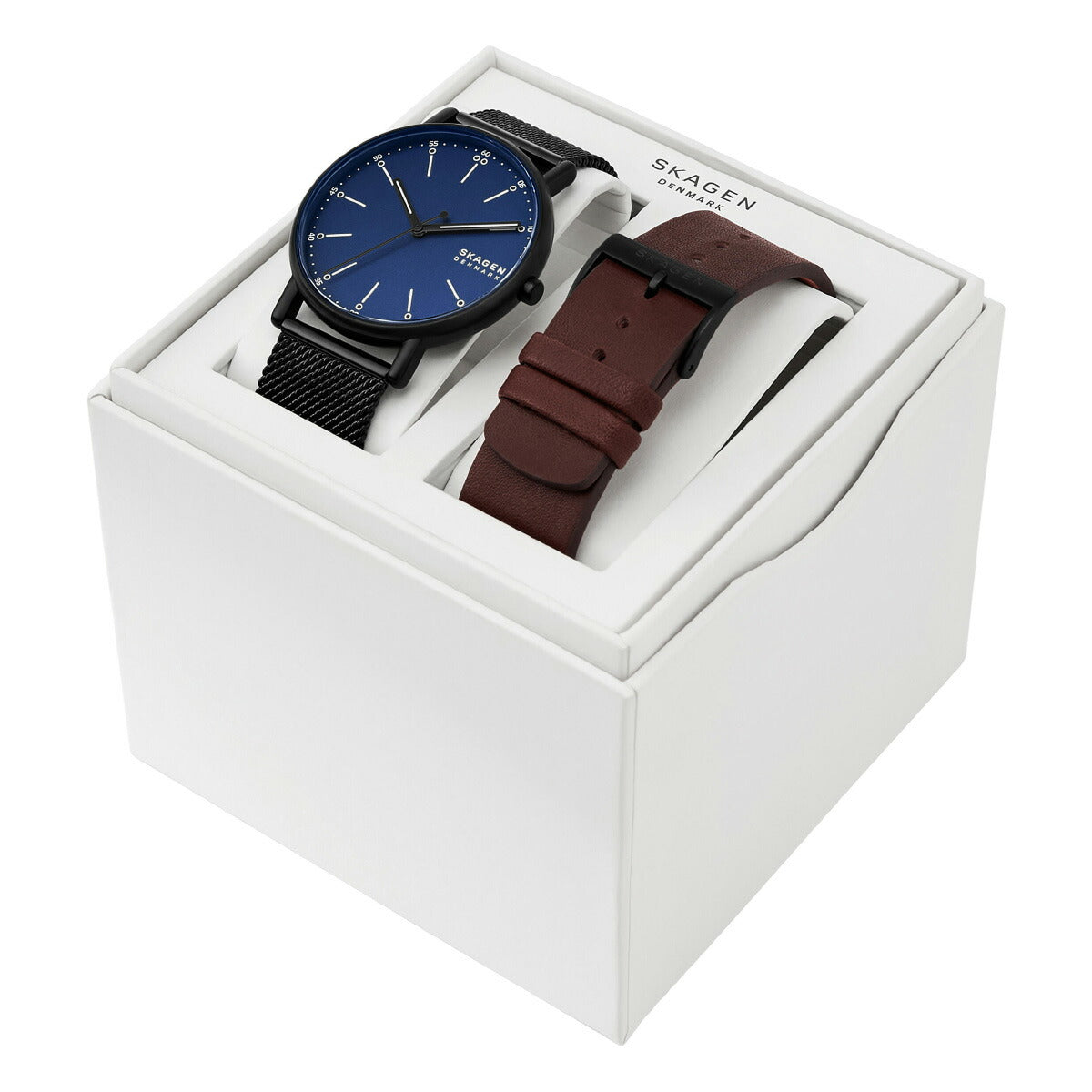 スカーゲン SKAGEN 腕時計 メンズ SIGNATUR 三針 ブラック ステンレススチールメッシュウォッチ&ストラップセット SKW6933SET