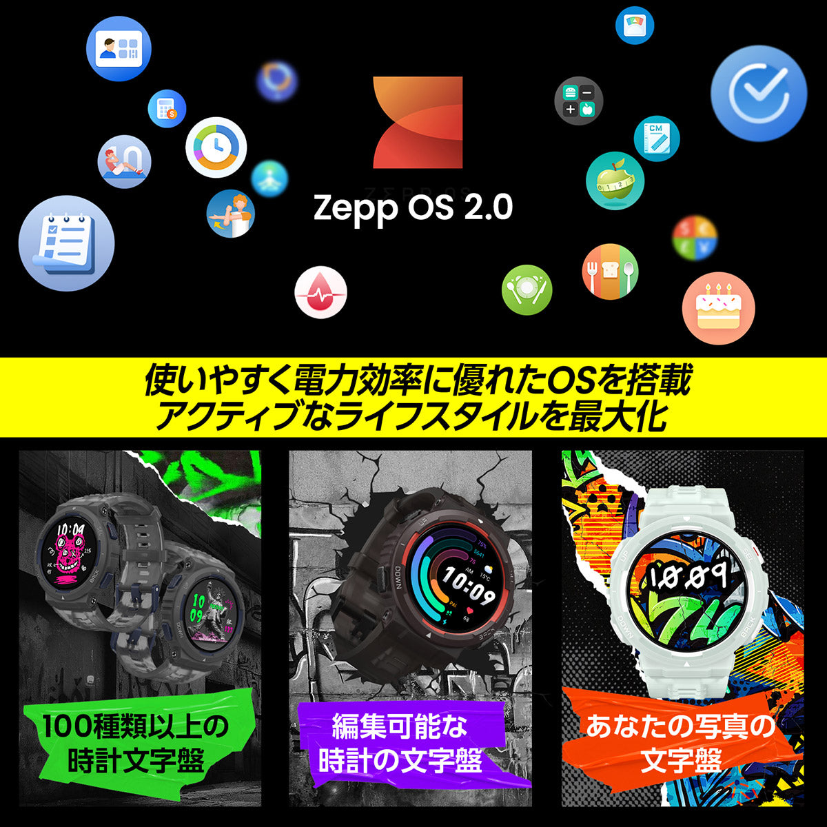 アマズフィット AMAZFIT スマートウォッチ Active Edge アクティブ エッジ ラバブラック 腕時計 メンズ レディース SP170067C205【2024 新作】