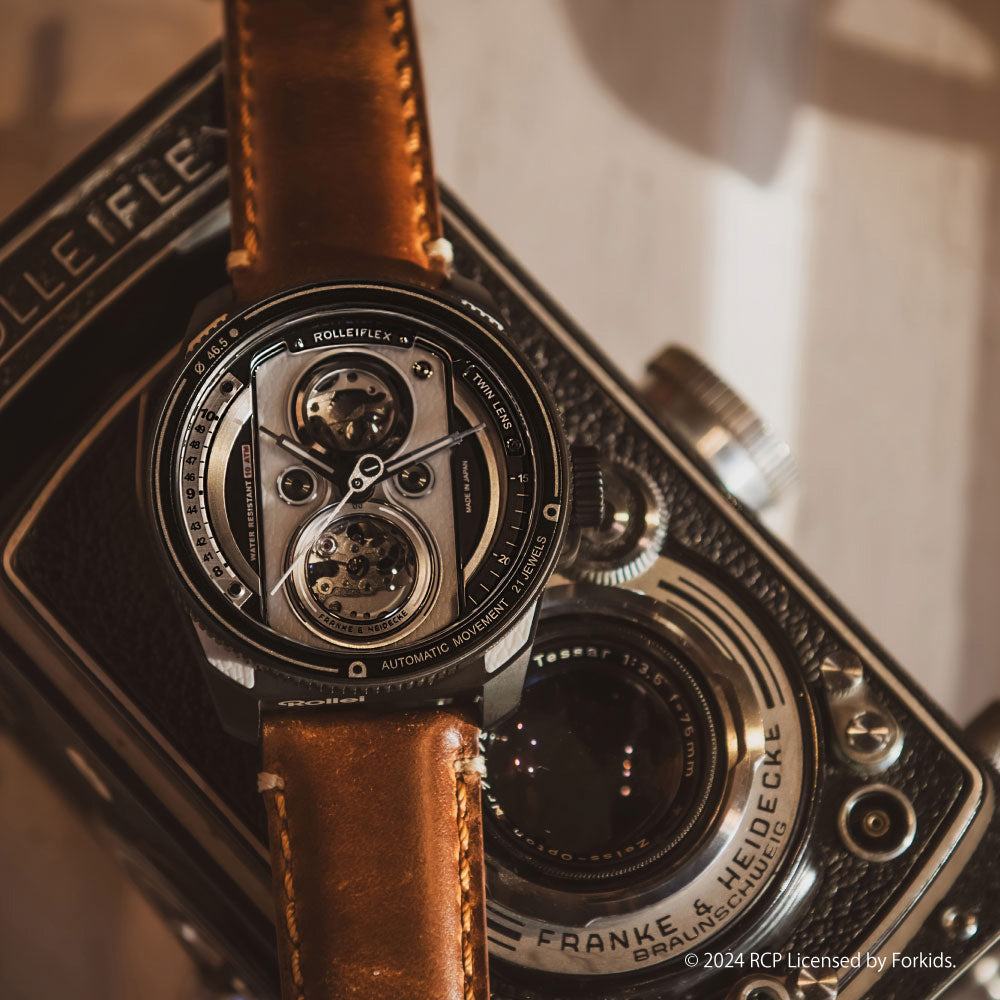 タックス TACS TWIN LENS Rollei コラボ 世界限定モデル 腕時計 メンズ 自動巻き TS2002G ツインレンズ × ローライフレックス