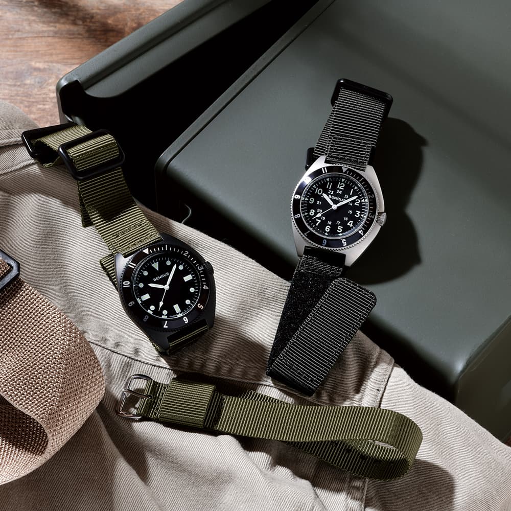 ベンラス BENRUS 腕時計 メンズ コンバットシリーズ TYPE-I BK COMBAT KH ミリタリーウォッチ ブラック/カーキ