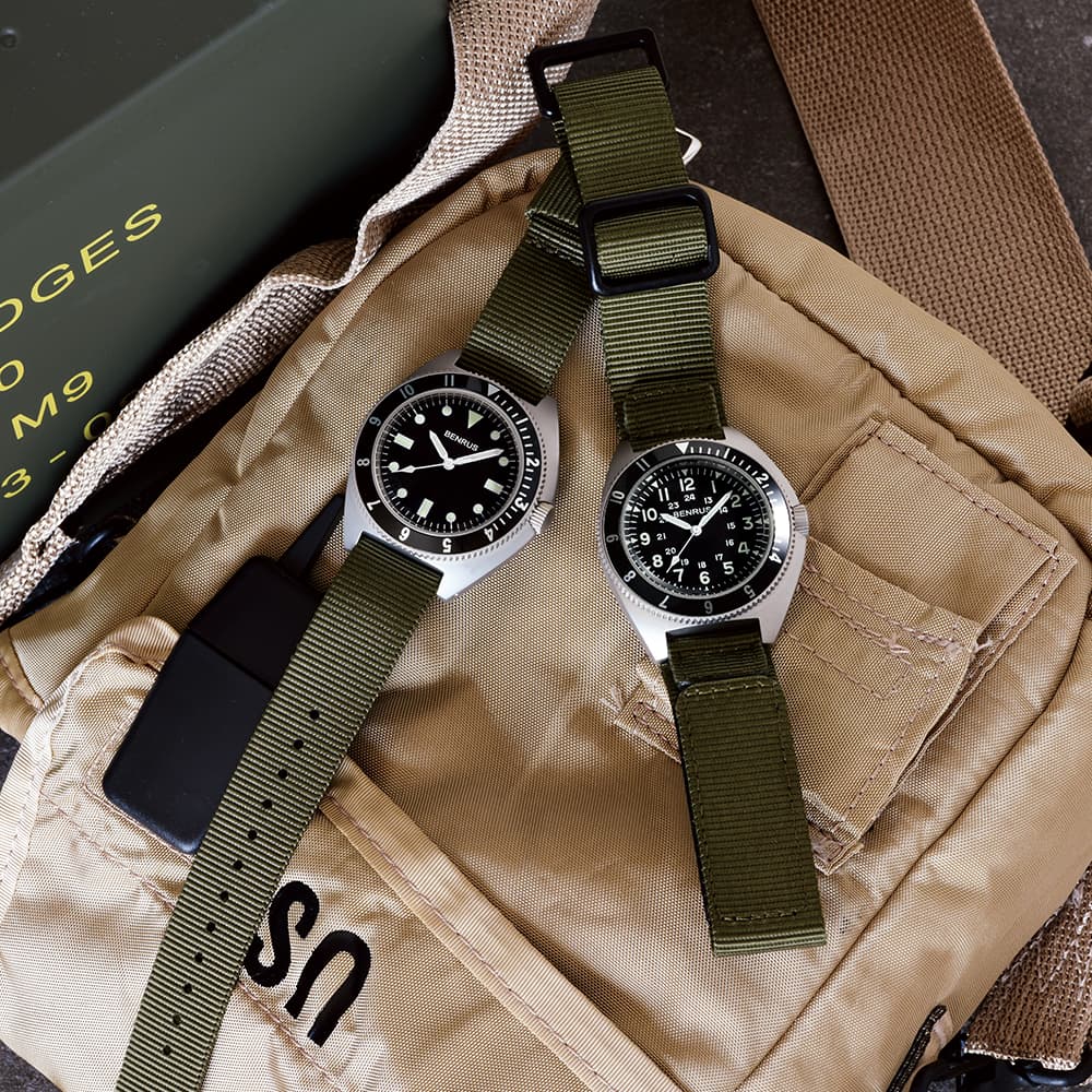 ベンラス BENRUS 腕時計 メンズ コンバットシリーズ TYPE-I SV COMBAT KH ミリタリーウォッチ シルバー/カーキ