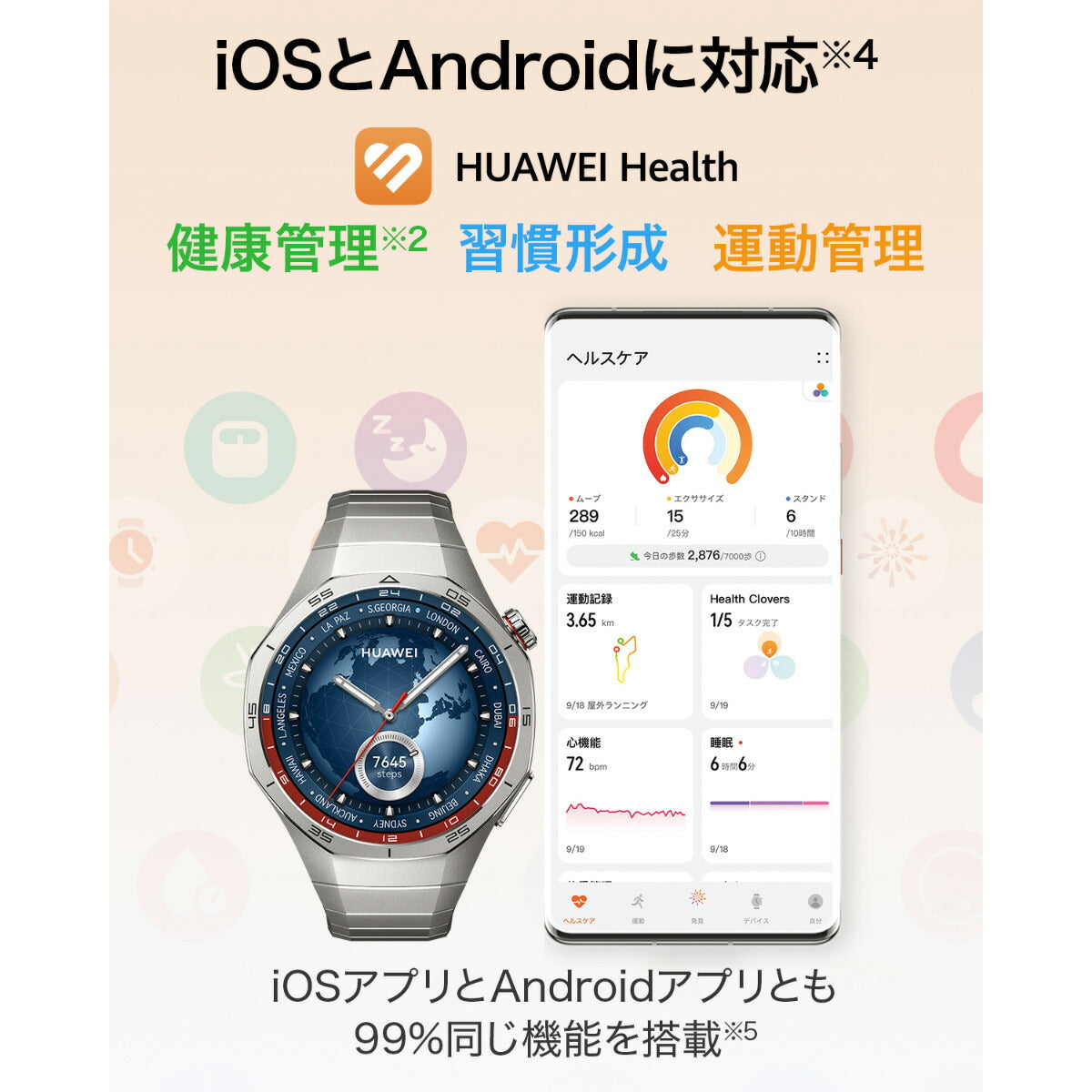 ファーウェイ HUAWEI スマートウォッチ WATCH GT5 PRO 46mm VLI-B29-TI ウェアラブル 血中酸素 ゴルフナビ シルバー 腕時計 メンズ レディース【2024 新作】