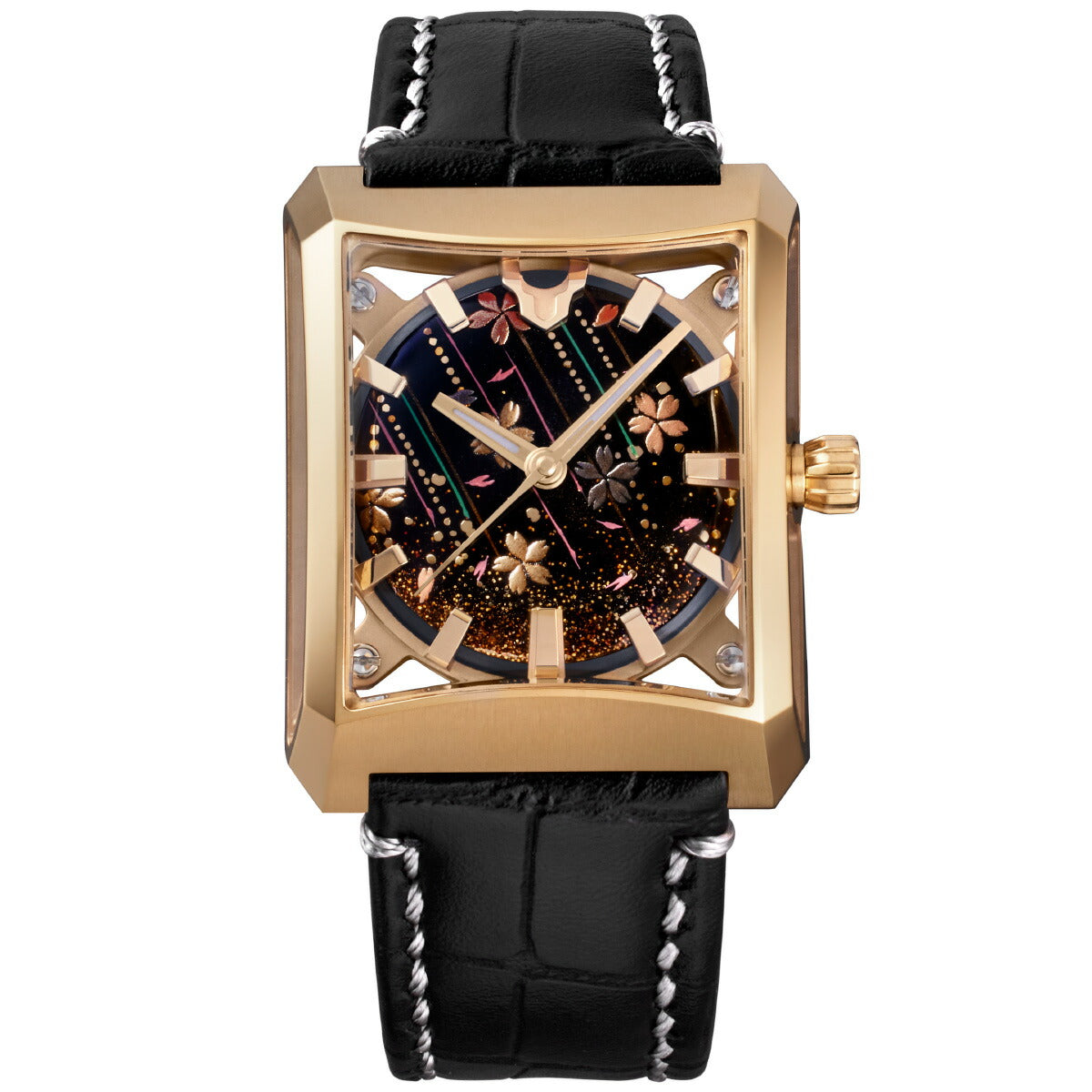 ミナセ MINASE 腕時計 自動巻き JAPAN ART COLLECTION URUSHI 漆 ~蒔絵~ FIVE WINDOWS Mid size 流れ桜 レザーモデル 18Kイエローゴールド VM07-LBKMA7-KYJ【60回分割手数料無料!】