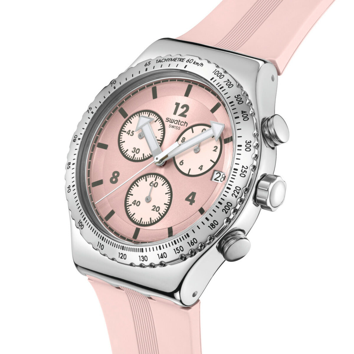 swatch スウォッチ 腕時計 レディース アイロニー IRONY POPPINGLY PINK クロノグラフ YVS532【2024 新作】