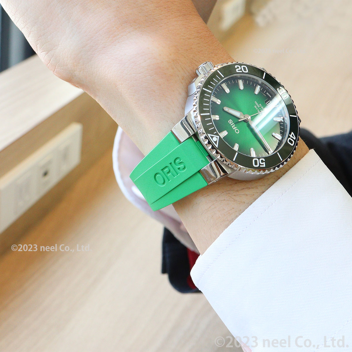 オリス ORIS アクイスデイト キャリバー400 41.5mm用 グリーンラバーストラップ 替えバンド メンズ 07 4 22 77FC