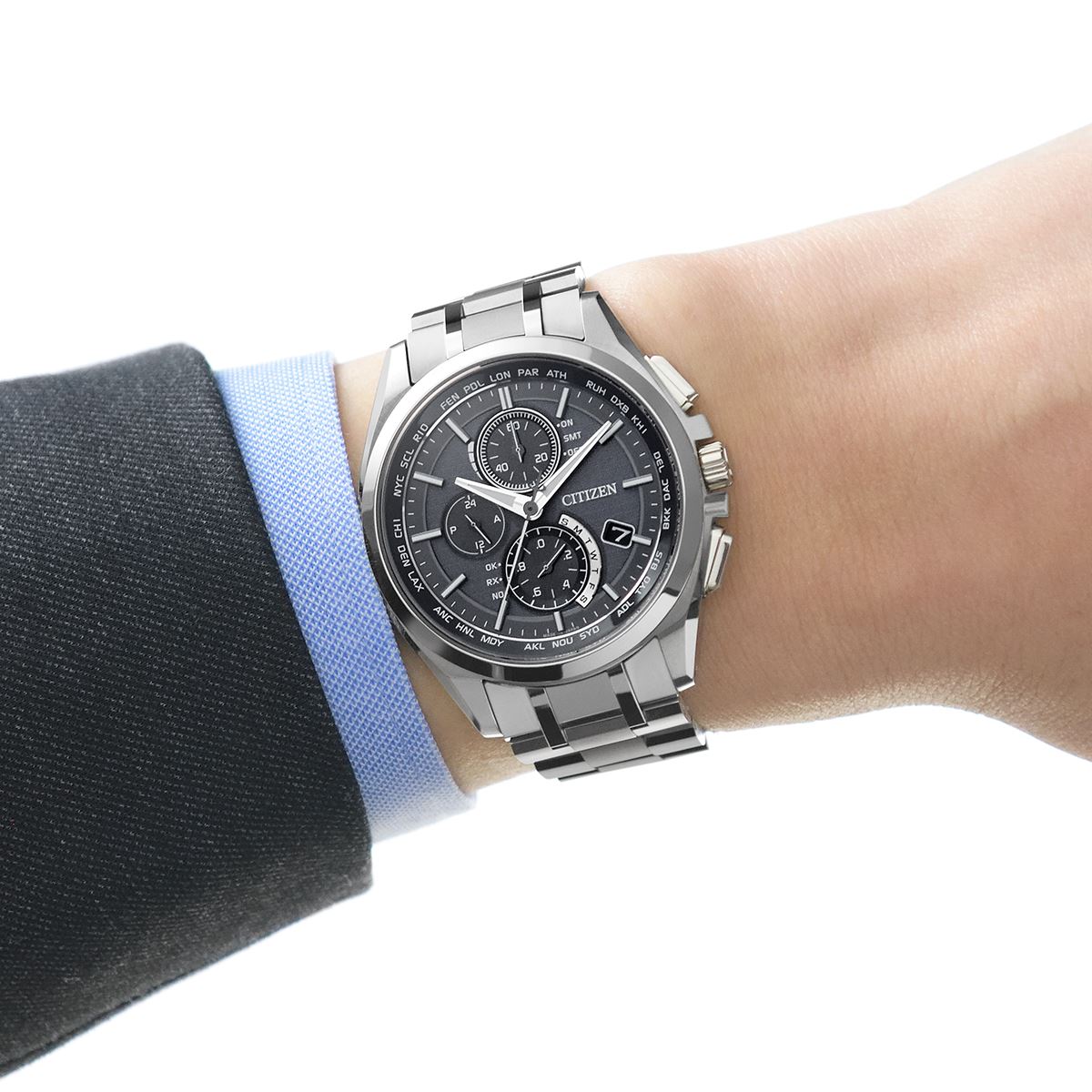 シチズン アテッサ CITIZEN ATTESA エコドライブ ソーラー 電波時計 メンズ 腕時計 ダイレクトフライト クロノグラフ AT8040-57E