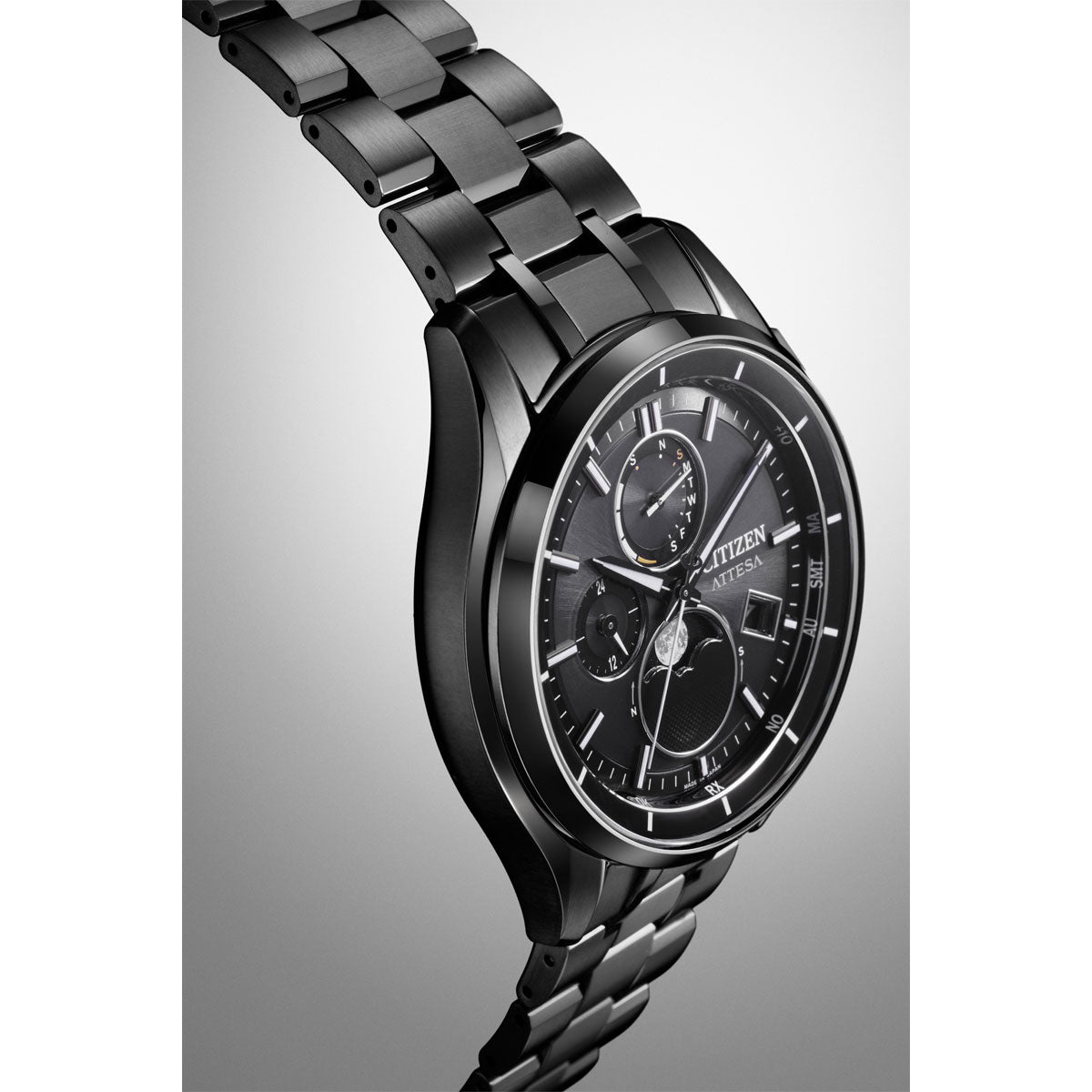 シチズン アテッサ CITIZEN ATTESA エコドライブ 電波時計 腕時計 ダイレクトフライト ムーンフェイズ BY1006-62E 月齢自動計算機能 ルナプログラム 搭載 Black Titanium