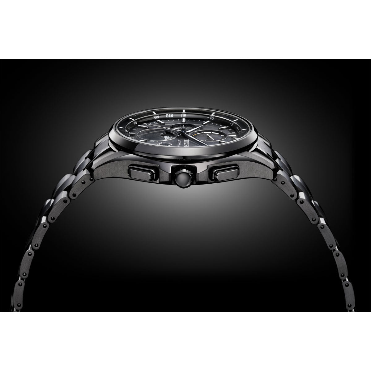 シチズン アテッサ CITIZEN ATTESA エコドライブ 電波時計 腕時計 ダイレクトフライト ムーンフェイズ BY1006-62E 月齢自動計算機能 ルナプログラム 搭載 Black Titanium