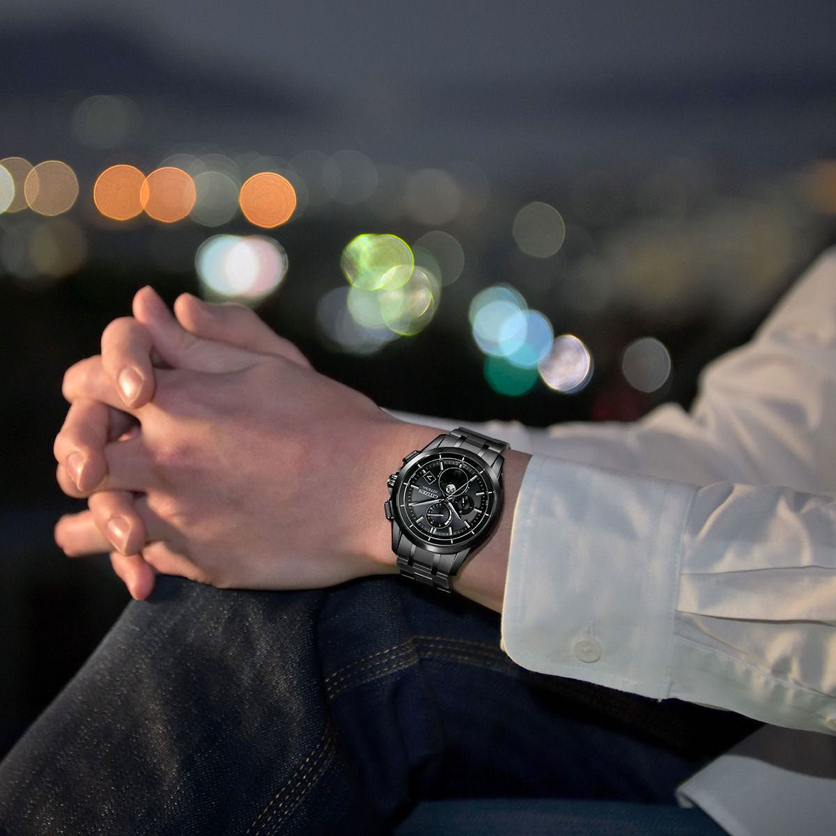 シチズン アテッサ CITIZEN ATTESA エコドライブ 電波時計 腕時計 ダイレクトフライト ムーンフェイズ BY1006-62E 月齢自動計算機能 ルナプログラム 搭載 Black Titanium