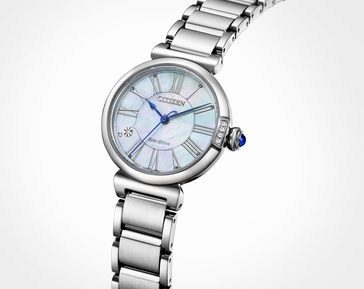 シチズン エル CITIZEN L エコドライブ 腕時計 レディース EM1060-87N ダイヤ入り 白蝶貝文字板 ROUND Collection スズラン モチーフ