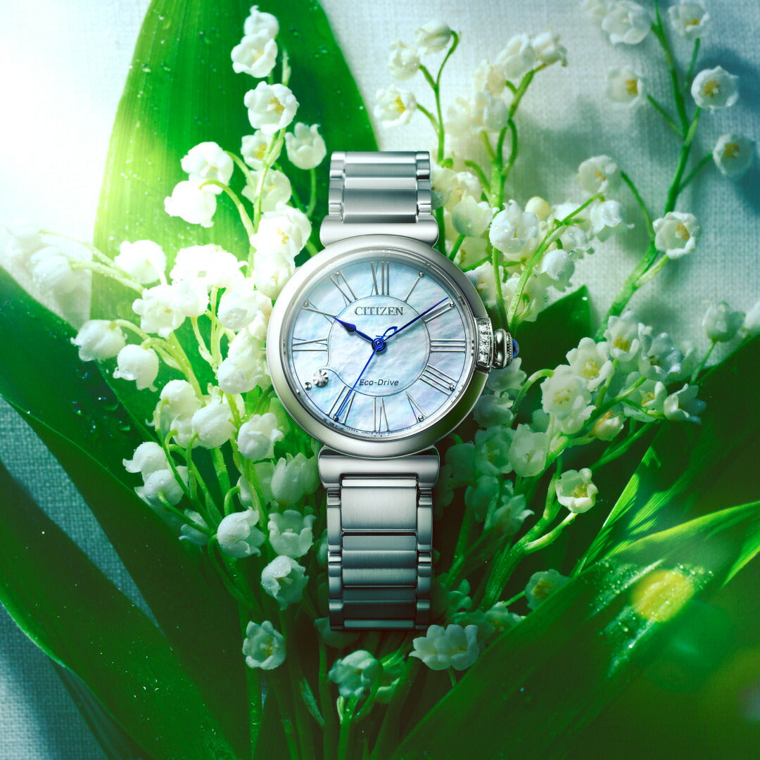 シチズン エル CITIZEN L エコドライブ 腕時計 レディース EM1060-87N ダイヤ入り 白蝶貝文字板 ROUND Collection スズラン モチーフ