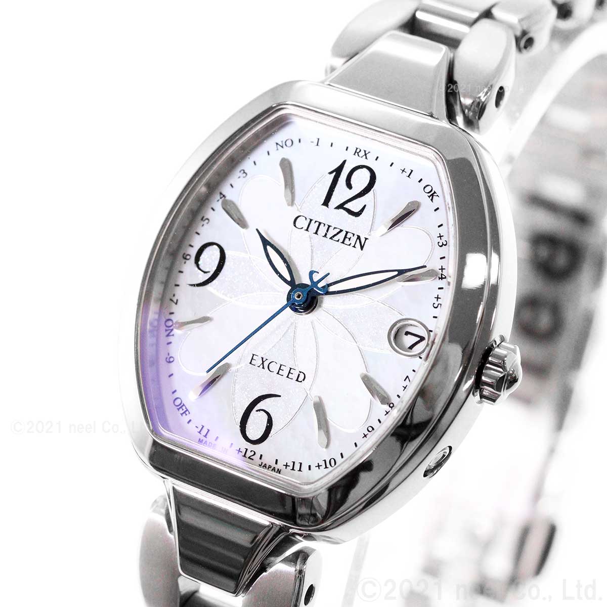 シチズン エクシード CITIZEN EXCEED エコドライブ 電波時計 ティタニア ハッピーフライト 腕時計 レディース ES9480-56W フラワーバンド トノー型