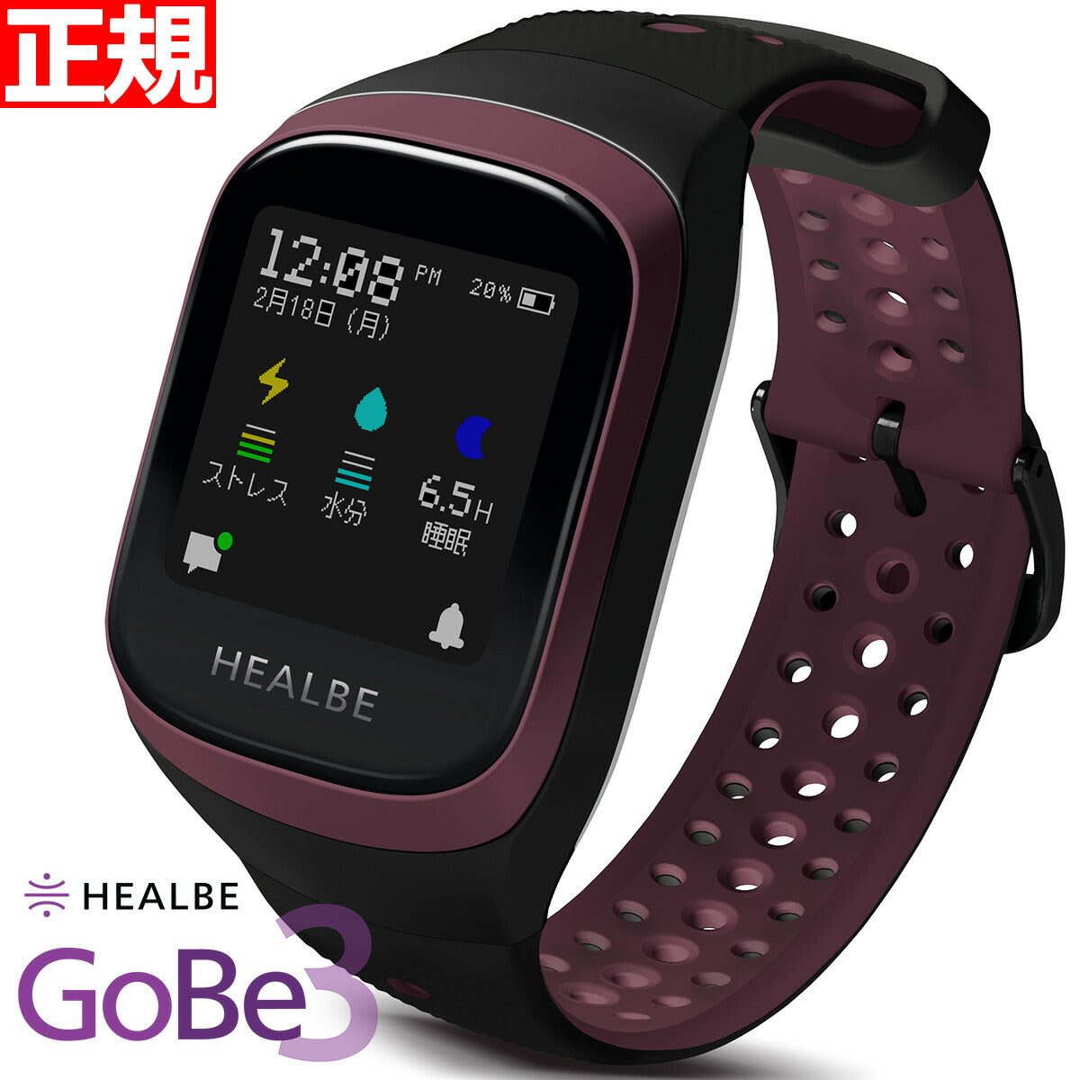 GoBe3 ゴービー3 ヒルビー HEALBE スマートウォッチ カロリー自動計測 カロリー計算 心拍計 睡眠 HGB3-BK-GY /  HGB3-BY-BK / HGB3-YW-BK