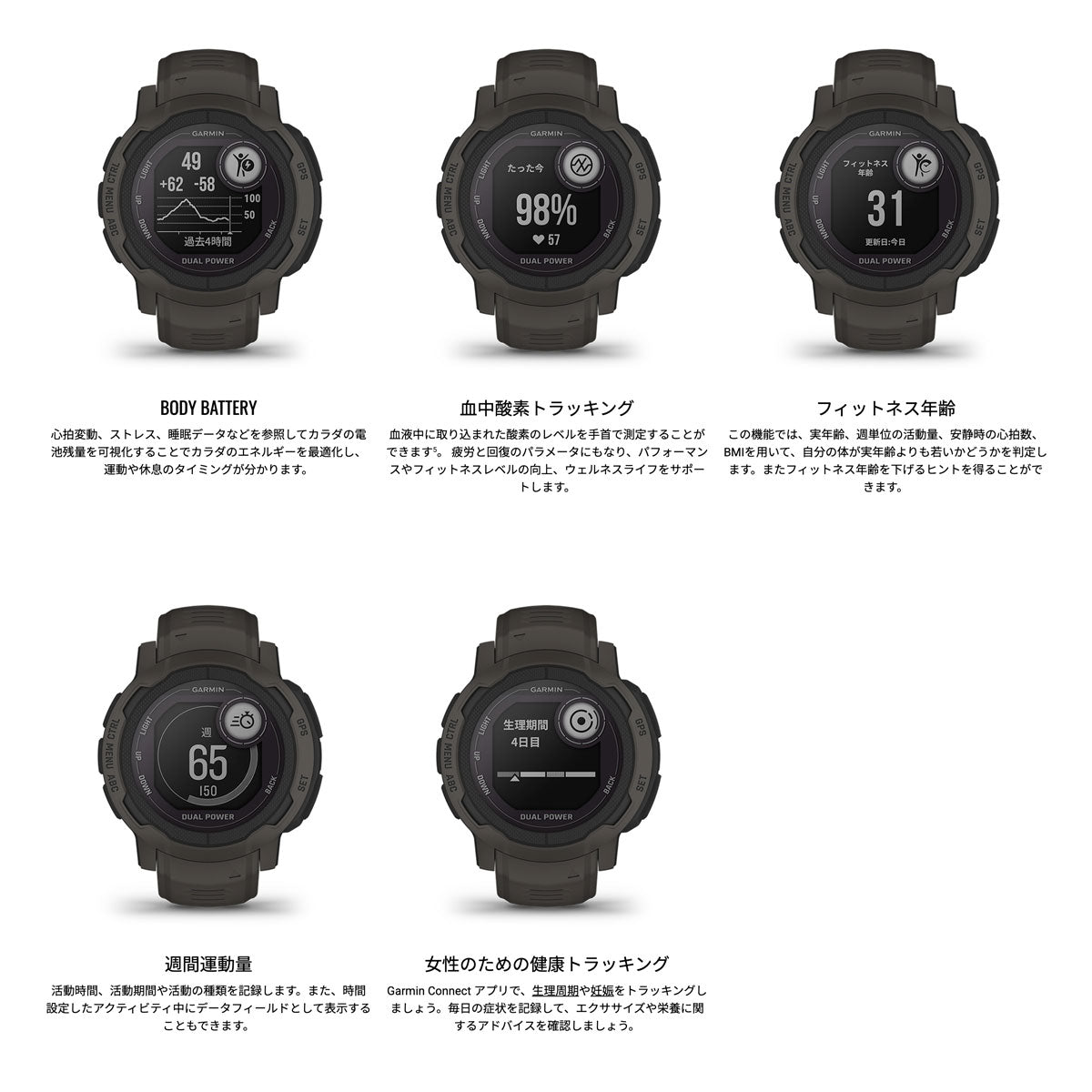ガーミン GARMIN Instinct 2 Dual Power インスティンクト2 デュアルパワー GPS スマートウォッチ アウトドア 腕時計 メンズ レディース Graphite 010-02627-40