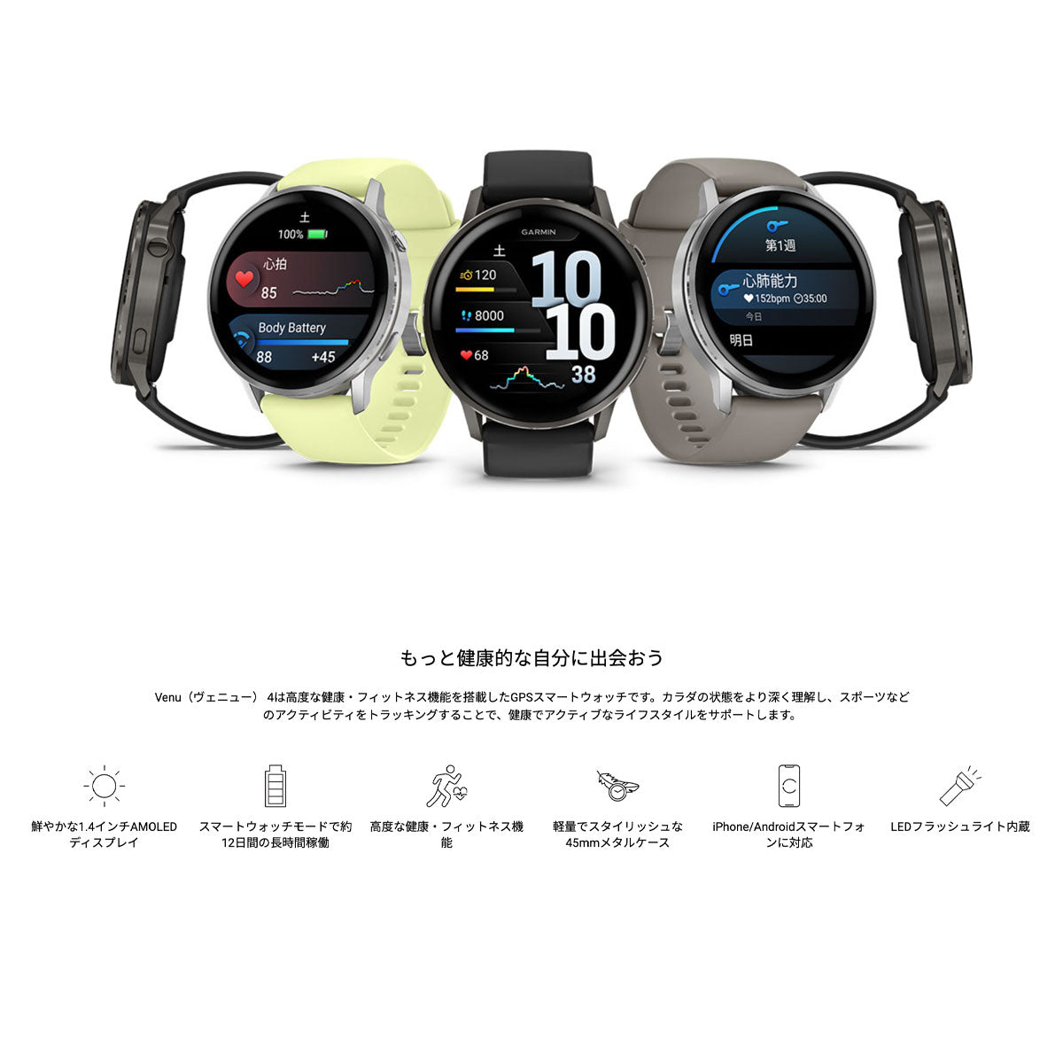 ガーミン GARMIN Venu 4 45mm ヴェニュー4 45mm フィットネス GPS スマートウォッチ 腕時計 メンズ レディース 010-03014-30 Slate/Black【2025 新作】