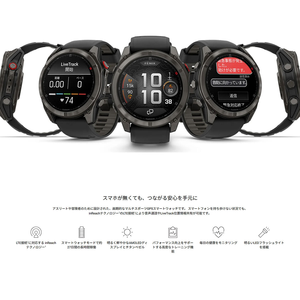 ガーミン GARMIN fenix 8 Pro Sapphire AMOLED 51mm フェニックス8 プロ アモレッド 51mm スマートウォッチ 腕時計 010-03199-31 Ti / Graphite【2025 新作】
