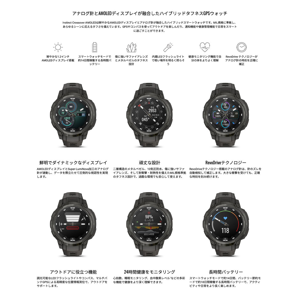 ガーミン GARMIN Instinct Crossover AMOLED インスティンクト クロスオーバー アモレッド GPS スマートウォッチ 腕時計 010-03398-31 Sunburst/Cocoa【2025 新作】