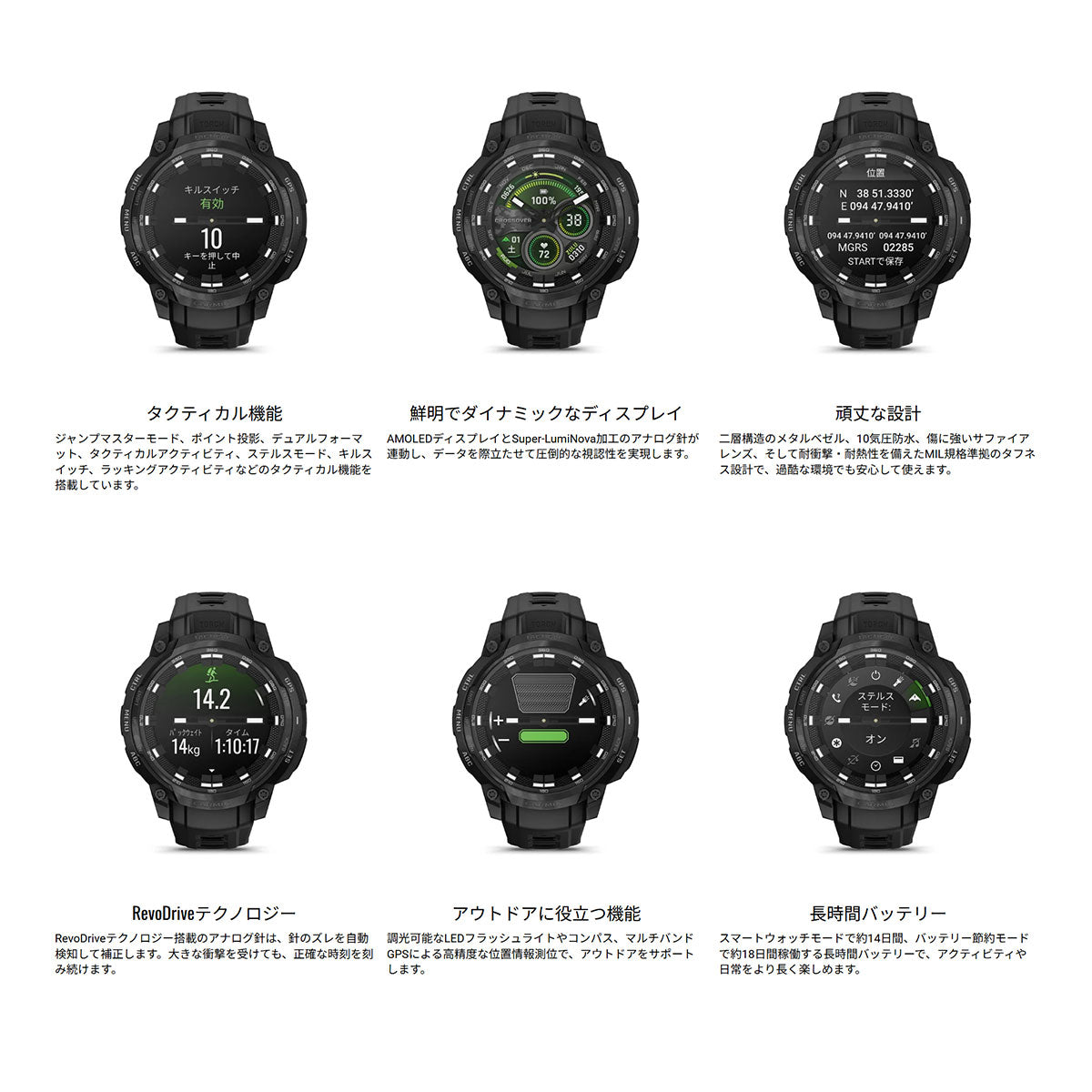 ガーミン GARMIN Instinct Crossover AMOLED Tactical インスティンクト クロスオーバー アモレッド タクティカル GPS スマートウォッチ 腕時計 010-03398-32【2025 新作】