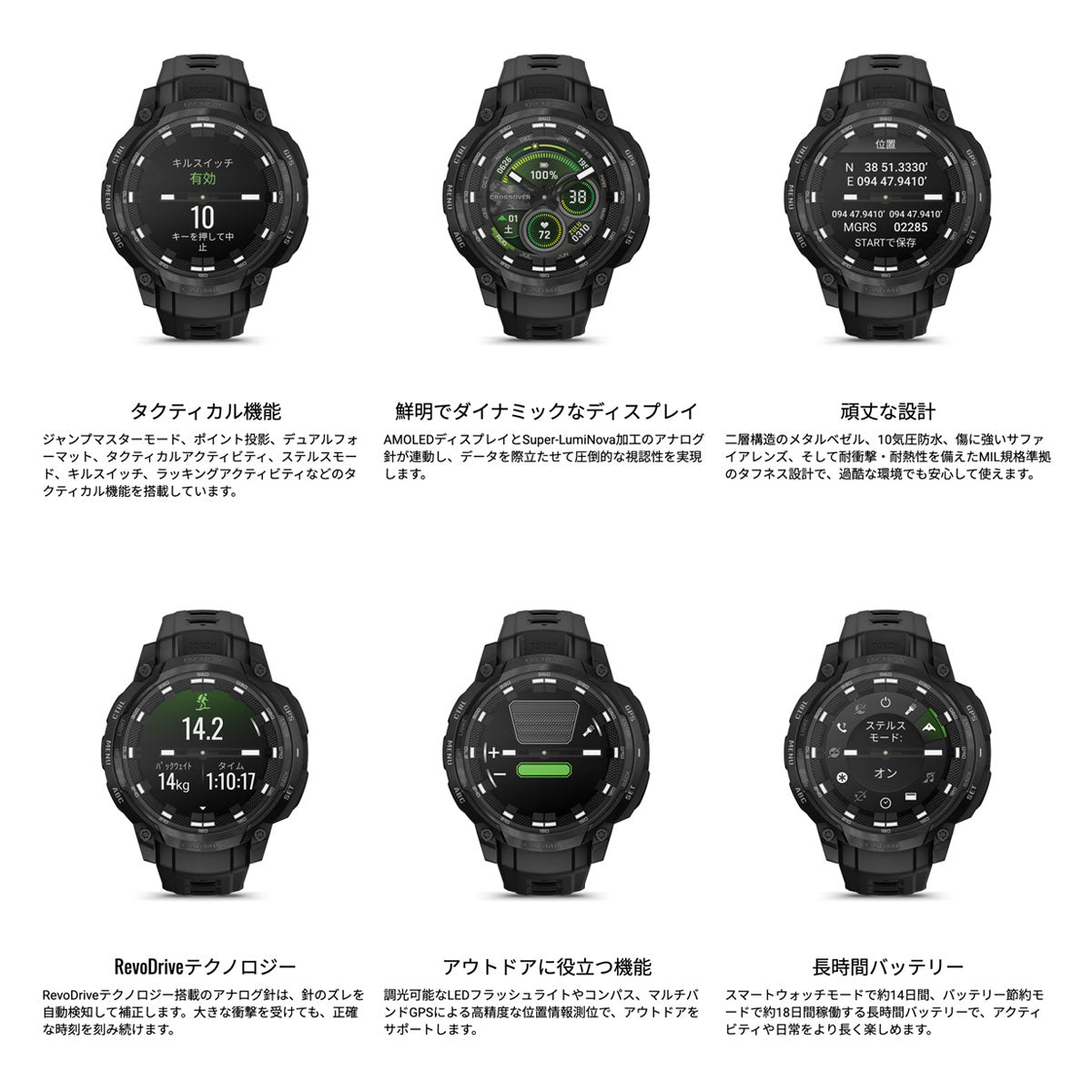 ガーミン GARMIN Instinct Crossover AMOLED Tactical インスティンクト クロスオーバー アモレッド タクティカル GPS スマートウォッチ 腕時計 010-03398-32【2025 新作】