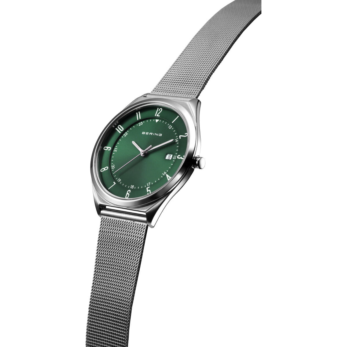 ベーリング BERING 腕時計 メンズ レディース ウルトラスリム メッシュベルト グリーン×シルバー Mens Unisex Ultra Slim 18738-008【2026 新作】