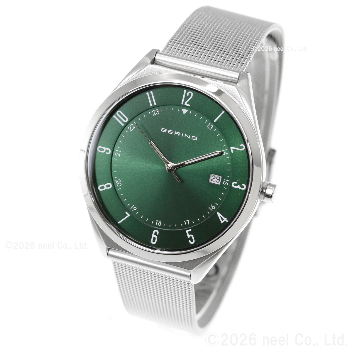 ベーリング BERING 腕時計 メンズ レディース ウルトラスリム メッシュベルト グリーン×シルバー Mens Unisex Ultra Slim 18738-008【2026 新作】