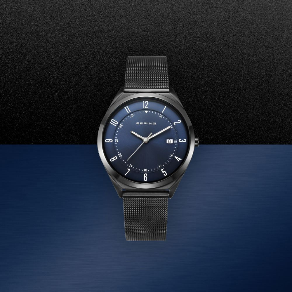 ベーリング BERING 腕時計 メンズ ウルトラスリム メッシュベルト ブルー×ブラック Mens Unisex Ultra Slim 18738-227【2025 新作】