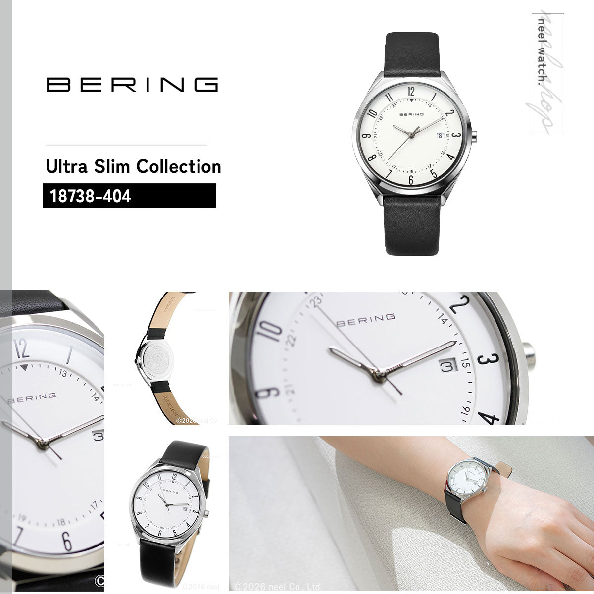 ベーリング BERING 腕時計 メンズ レディース ウルトラスリム レザーベルト ホワイト×ブラック Mens Unisex Ultra Slim 18738-404【2026 新作】