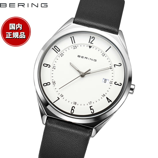 ベーリング BERING 腕時計 メンズ レディース ウルトラスリム レザーベルト ホワイト×ブラック Mens Unisex Ultra Slim 18738-404【2026 新作】