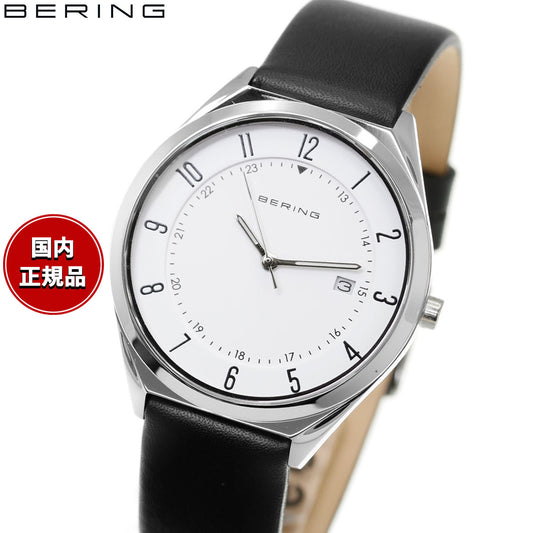 ベーリング BERING 腕時計 メンズ レディース ウルトラスリム レザーベルト ホワイト×ブラック Mens Unisex Ultra Slim 18738-404【2026 新作】
