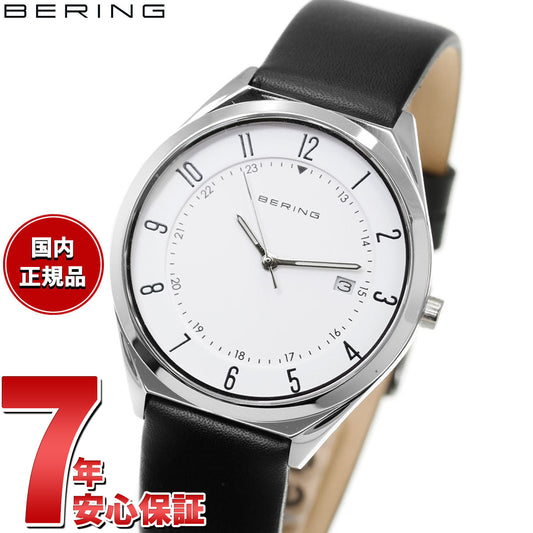 ベーリング BERING 腕時計 メンズ レディース ウルトラスリム レザーベルト ホワイト×ブラック Mens Unisex Ultra Slim 18738-404【2026 新作】