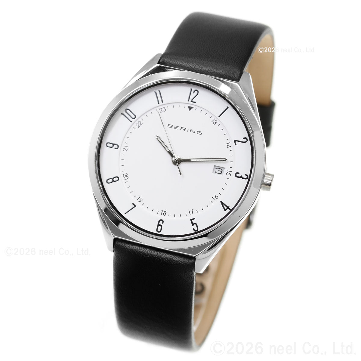 ベーリング BERING 腕時計 メンズ レディース ウルトラスリム レザーベルト ホワイト×ブラック Mens Unisex Ultra Slim 18738-404【2026 新作】