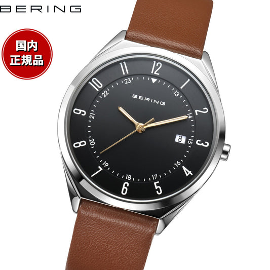 ベーリング BERING 腕時計 メンズ レディース ウルトラスリム レザーベルト ブラック×ブラウン Mens Unisex Ultra Slim 18738-502【2026 新作】