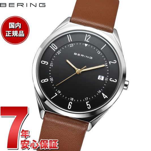 ベーリング BERING 腕時計 メンズ レディース ウルトラスリム レザーベルト ブラック×ブラウン Mens Unisex Ultra Slim 18738-502【2026 新作】