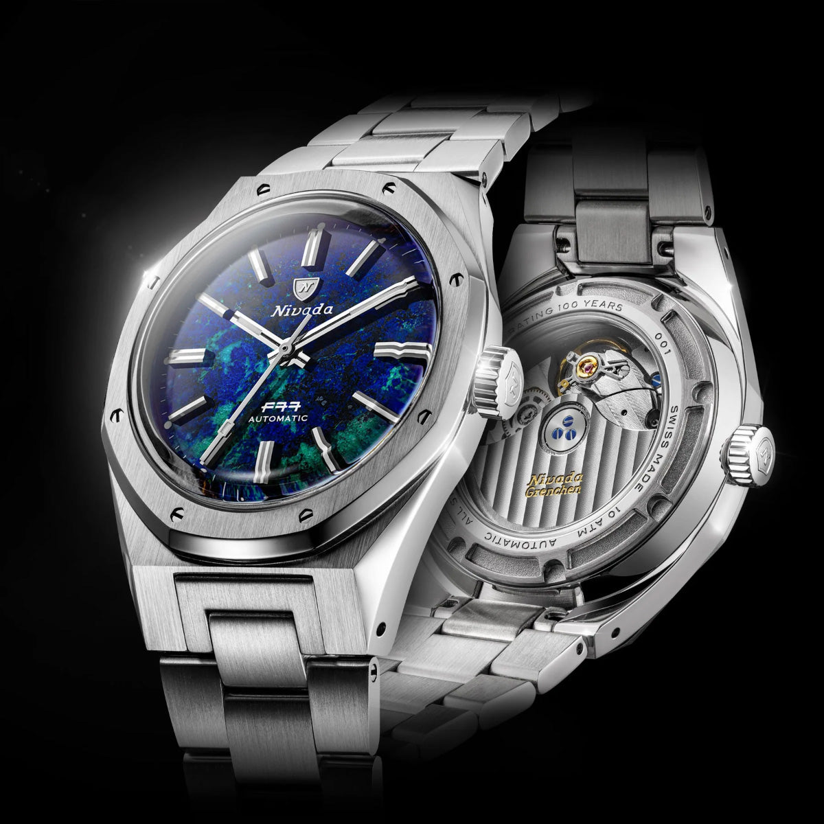 ニバダ グレンヒェン NIVADA GRENCHEN F77 MK2 ストーンダイヤル 100YEARS EDITION アズライト ブレスレット 腕時計 メンズ 68056A77【60回分割手数料無料！】【2026 新作】