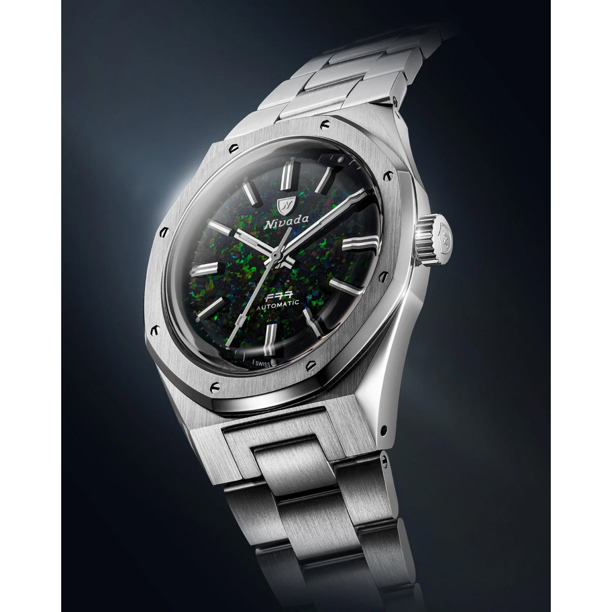 ニバダ グレンヒェン NIVADA GRENCHEN F77 MK2 ストーンダイヤル 100YEARS EDITION ブラックオパール ブレスレット 腕時計 メンズ 68062A77【60回分割手数料無料！】【2026 新作】
