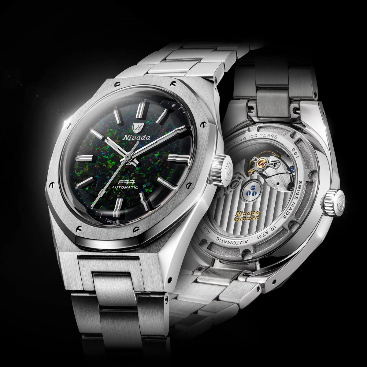 ニバダ グレンヒェン NIVADA GRENCHEN F77 MK2 ストーンダイヤル 100YEARS EDITION ブラックオパール ブレスレット 腕時計 メンズ 68062A77【60回分割手数料無料！】【2026 新作】